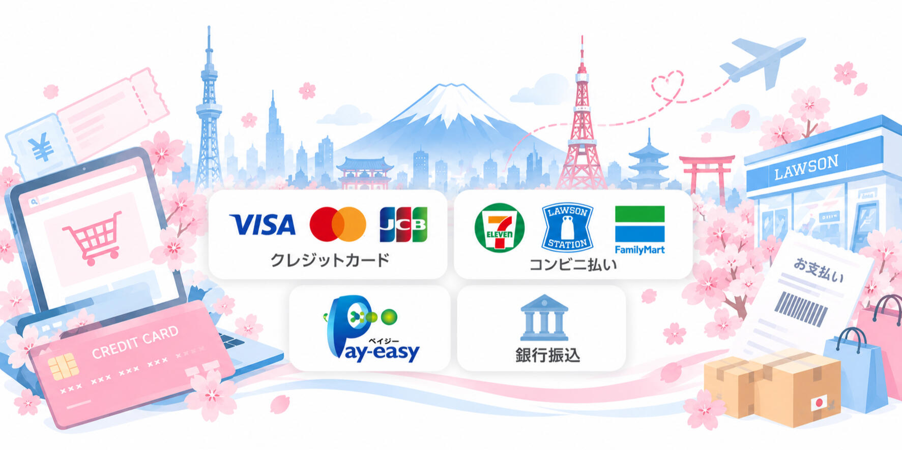 日本購物・購票代付款|信用卡・超商付款・Pay-easy・銀行匯款 日本購物與購票代付款服務,包含信用卡付款、便利商店付款、Pay-easy 及銀行匯款等方式。